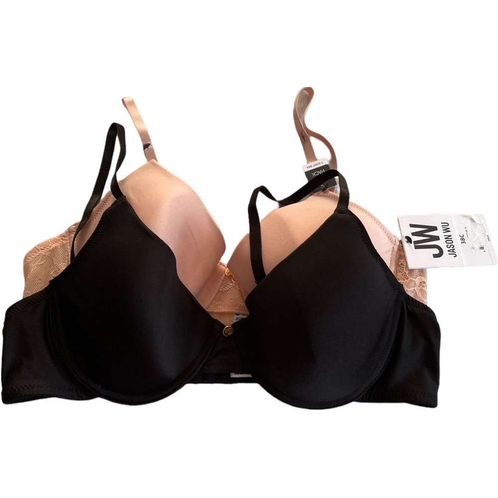 JW JASON WU 2-Pack Lightly Lined T-Shirt Bra Black/Melon Size 38C